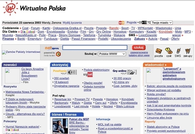 Witryna „Wirtualna Polska” z 23.06.2003 r. zarchiwizowana w Internet Archive, dostępna przez Wayback Machine.